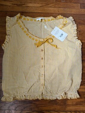 Bohme Yellow Gingham Button-Front Top NWT